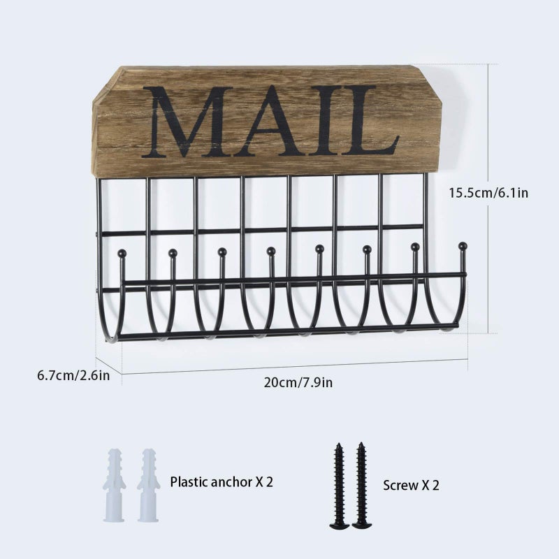 SRIWATANA Rustic Mail Holder Organizer, Key Holder Wall Mount Mail Sorter for Hallway Foyer and Home Decoration - Carbonized Black - Image 2